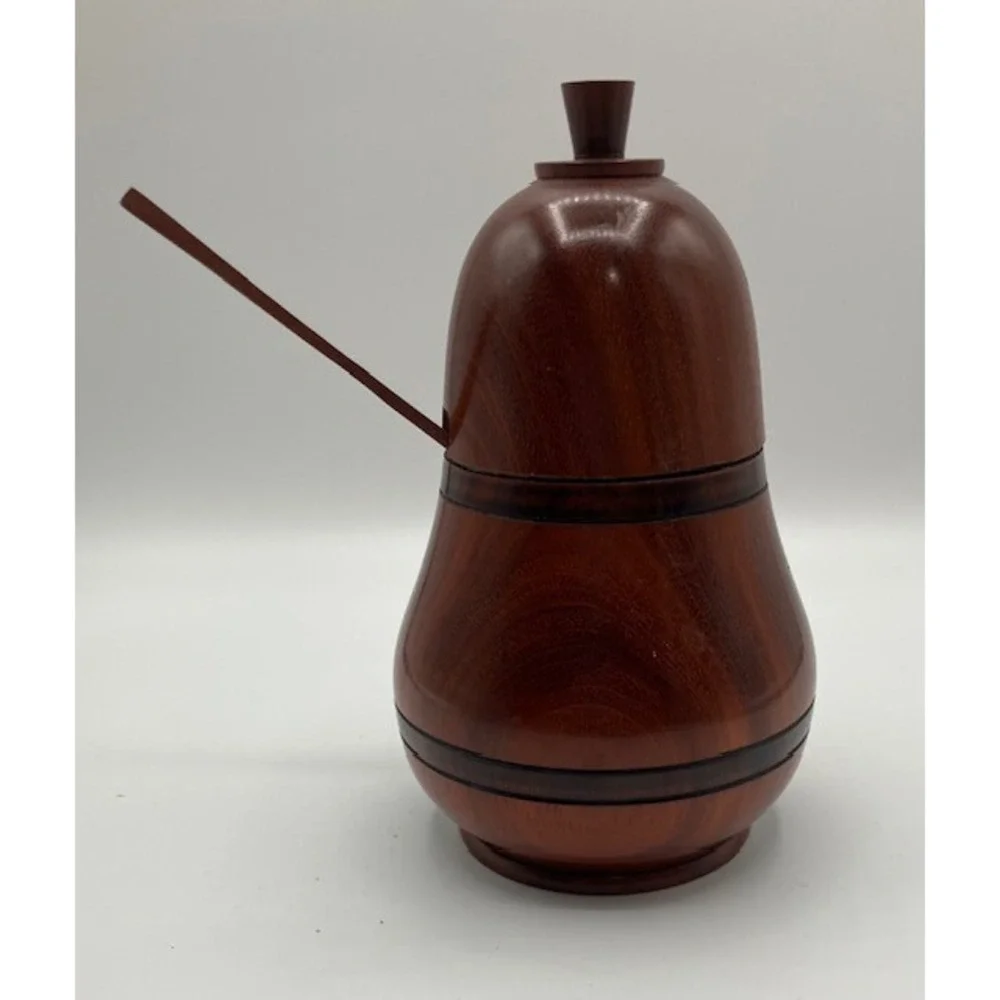 Inlaid Teak Wood Honey or‎ Jam Pot Pear Shaped Handcrafted 7
